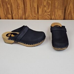 Vollsjo Swedish Design Womens 39 (US 9) Clogs Blue Suede Leather Wooden Slides